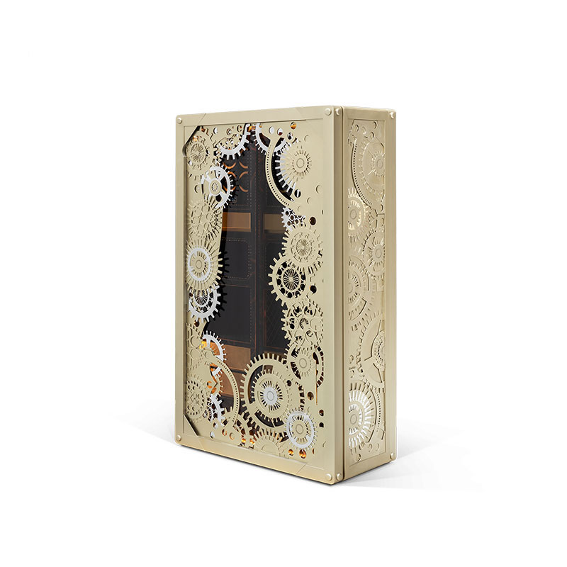 European Classical Temperature-Controlled Solid Wood Wine Cabinet, Creative Mechanical Style Wine Rack for Home Bar, Villa, Or Wine Cellar