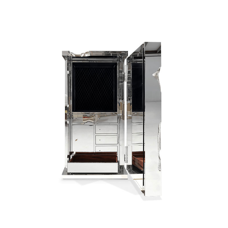 Stainless Steel Wine Cabinet with Helm Handle for Dining Room, European Luxury Villa Multi-Functional Wine Rack