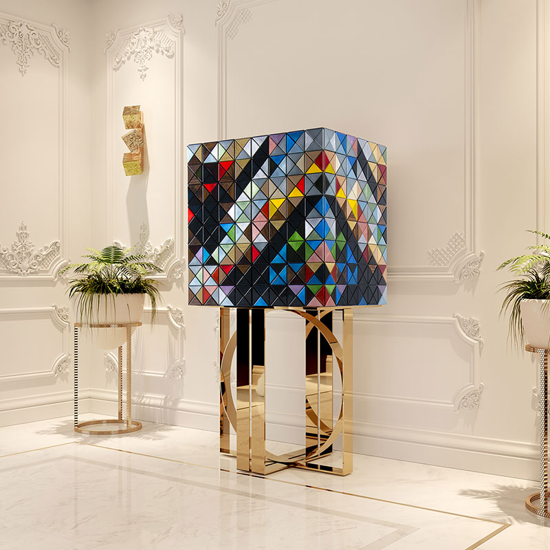 European Luxury Diamond-Shaped Wine Cabinet with Gold-Plated Stainless Steel Base, Large Wine Storage for Villas, KTV, And Home Bars