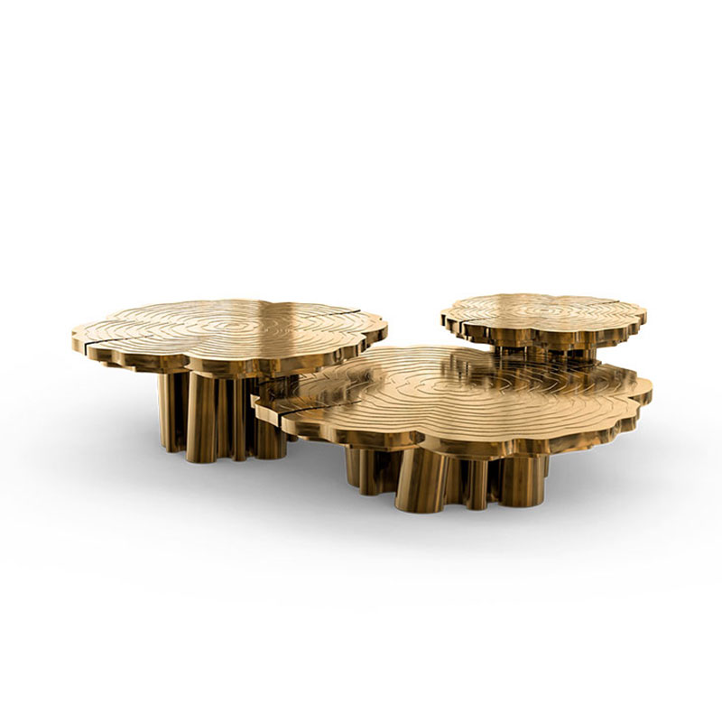 Modern Round Coffee Table Set – Luxury Gold Stainless Steel Coffee & Side Tables for Living Room