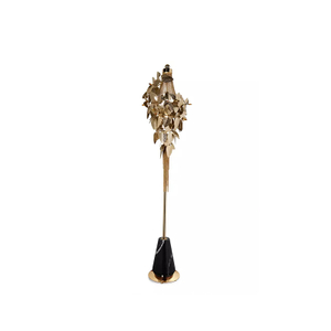 Artistic Floral-Inspired Floor Lamp with Golden Leaves And Black Marble Base for Elegant Home Lighting