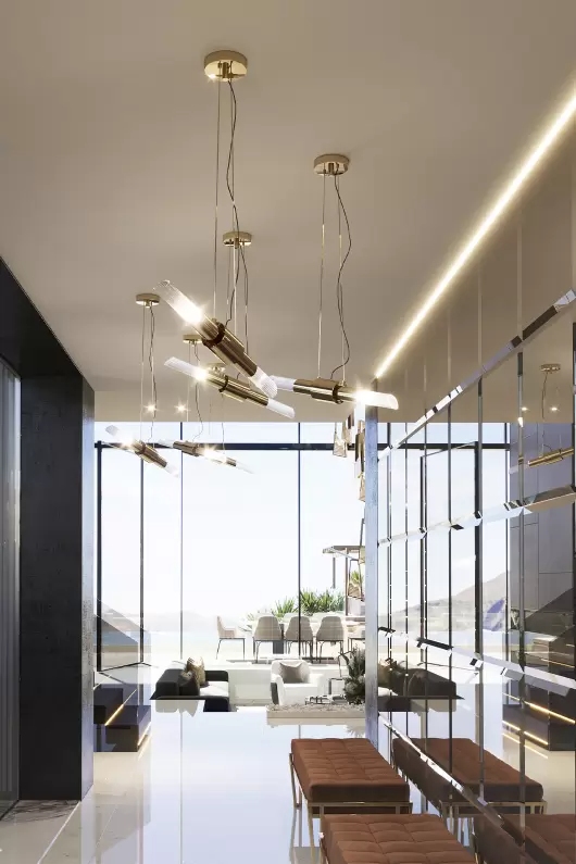 Sleek Minimalist Pendant Lamp with Crystal Glass Tube And Gold-Plated Brass Ring for Modern Spaces