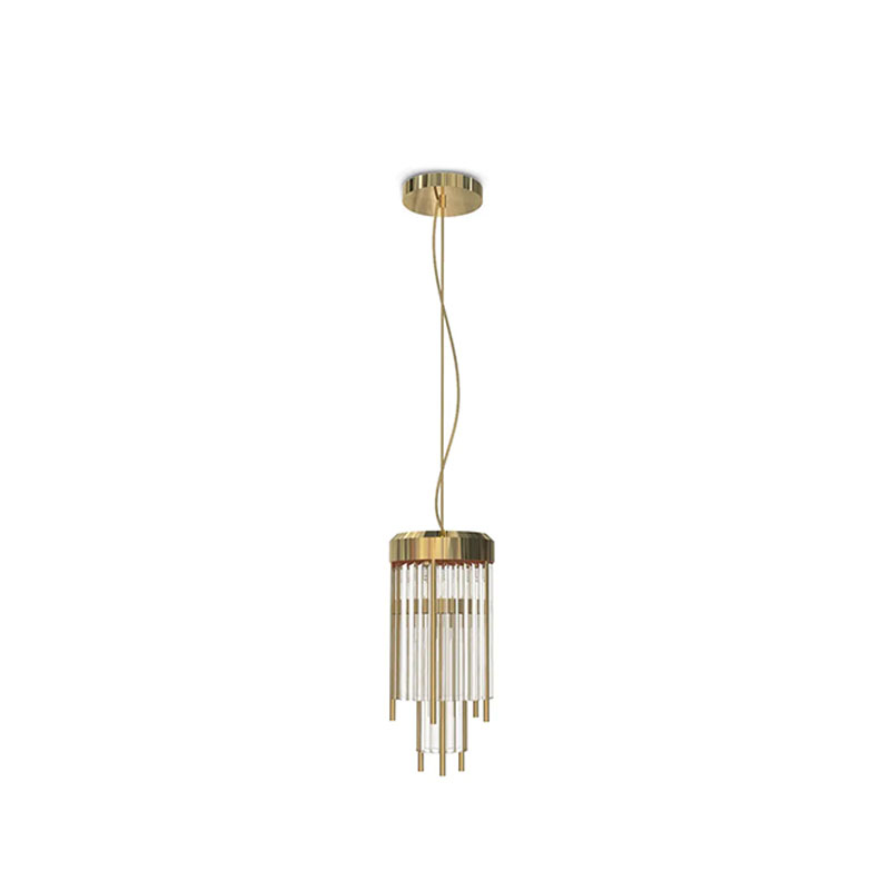 Modern Pendant Lamp in Crystal Glass And Gold-Plated Brass Inspired by Lighthouse Architecture