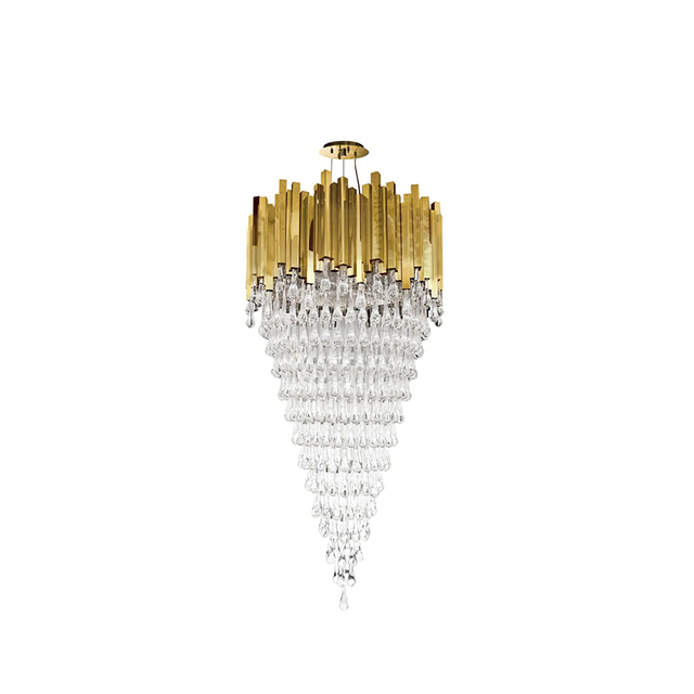 Elegant Crystal Chandelier with Gold Accents And Cascading Design for Luxurious Home Lighting