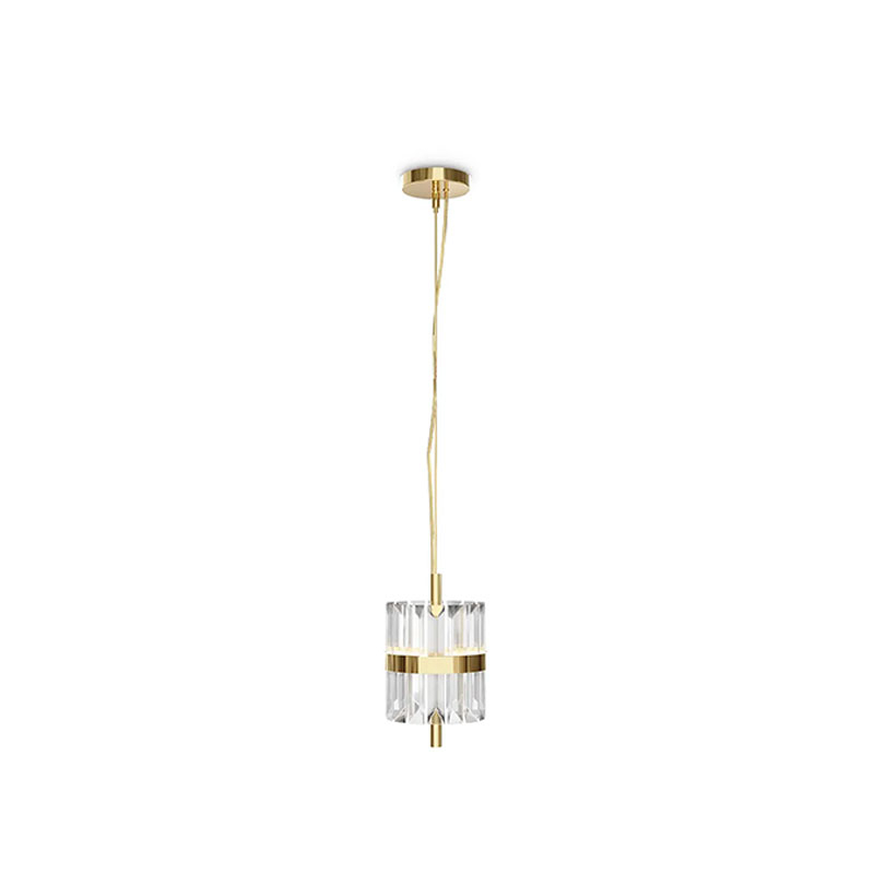 Slim Pendant Light in Gold-Plated Brass and Crystal for Elegant Home and Commercial Decor