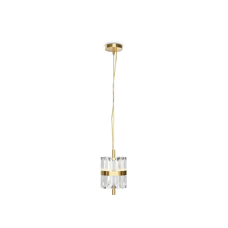 Slim Pendant Light in Gold-Plated Brass and Crystal for Elegant Home and Commercial Decor