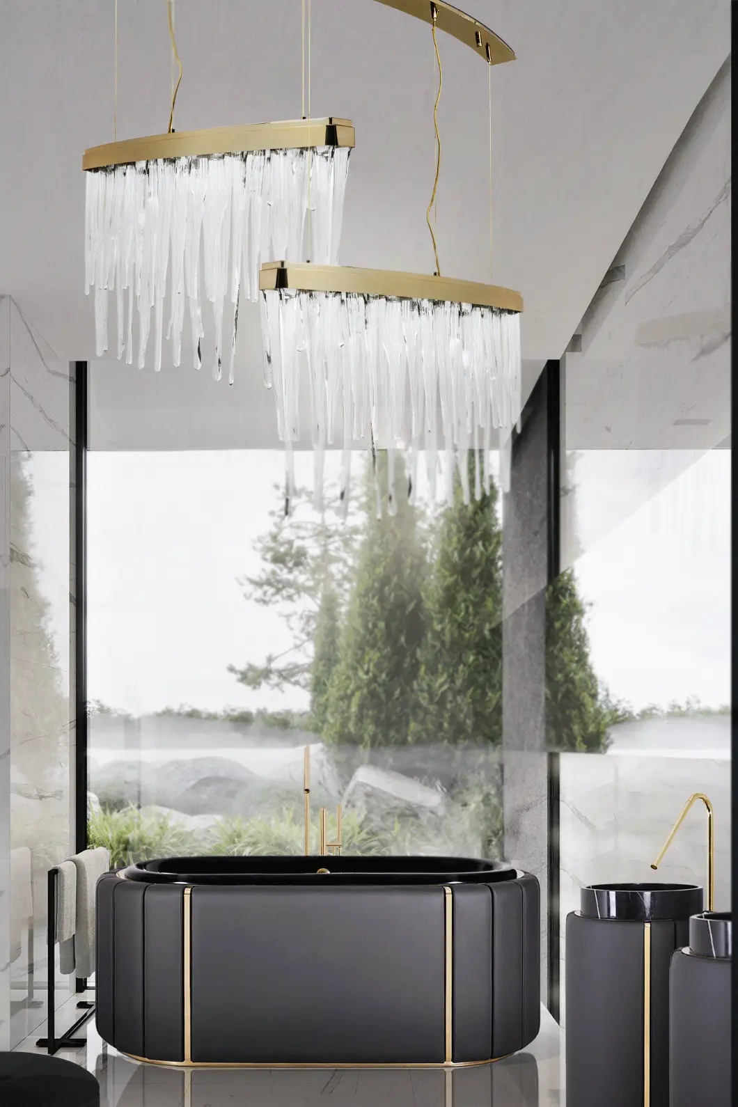Stylish Gold And Crystal Pendant Light with Curved Design, Perfect for Contemporary Dining And Living Room Spaces, Adding A Touch of Elegance And Sophistication