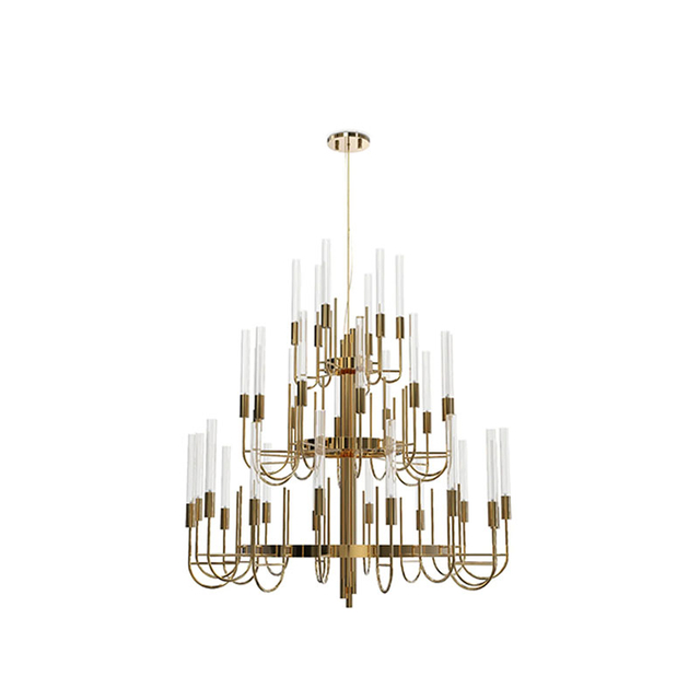 Elegant Multi-Arm Gold And Crystal Chandelier with Modern Design, Perfect for Enhancing The Ambiance of Dining Rooms And Grand Spaces