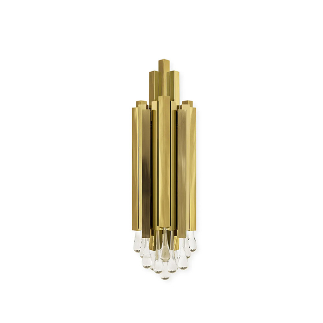 Elegant Golden Rod Wall Light with Crystal Droplets for Sophisticated Interiors