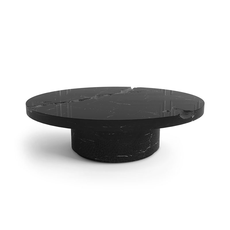 Factory Direct Luxury Wooden Round Coffee Table with Gold Foil Inlay – Sofa End Table for Villa Living Room