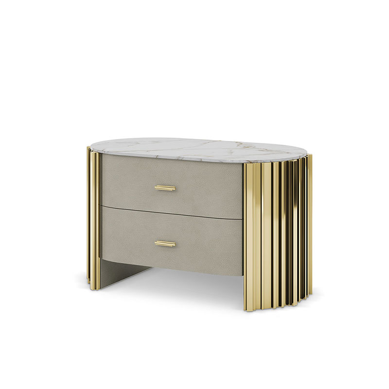 Modern Minimalist Villa Bedroom Nightstand with Dual Drawers, Large Storage Cabinet And Bedside Table