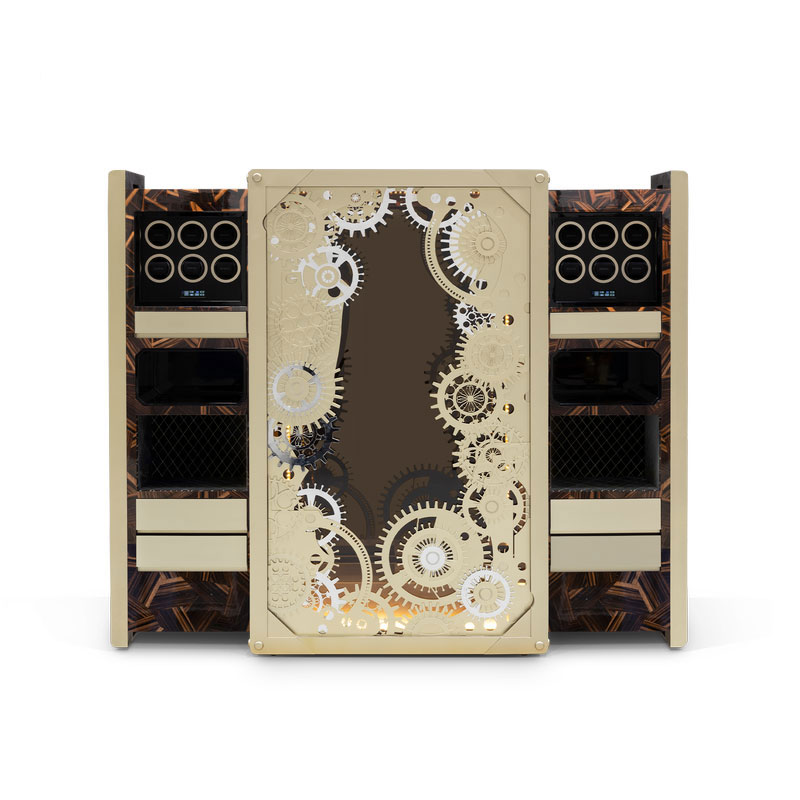 European Classical Temperature-Controlled Solid Wood Wine Cabinet, Creative Mechanical Style Wine Rack for Home Bar, Villa, Or Wine Cellar