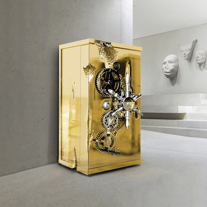 Luxury Gold-Plated Stainless Steel Wine Cabinet, Mechanical Style Display And Storage Rack for Villas And Dining Rooms
