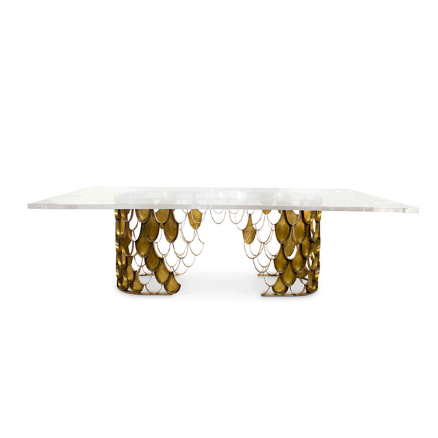 Nordic Style Multi-Person Dining Table with Pure Copper Bright Hardware Feet – Light Luxury Dining Table for Kitchens, Villas, And Dining Rooms