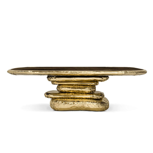 Classic Design Luxury Gold-Plated Brass Dining Table with Antique Book-Shaped Marble Top, Perfect for Entryway Display Or Dining Room