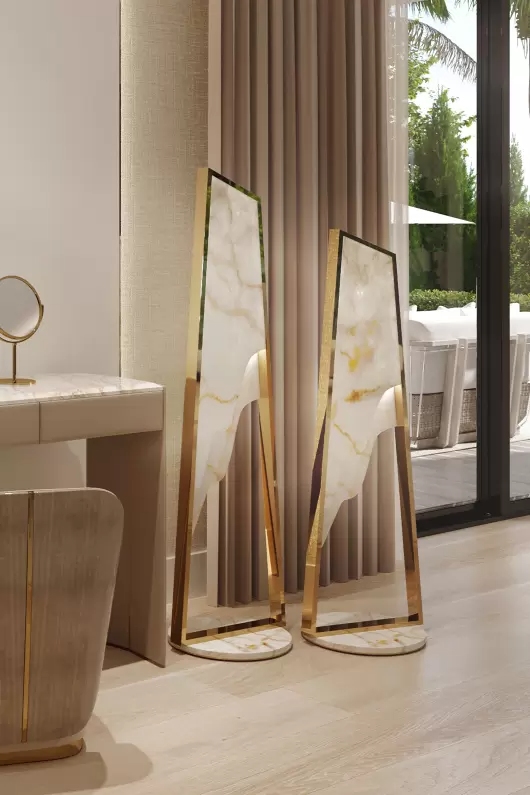 Sleek Modern Floor Lamp with Marble Base And Gold Frame for Contemporary Home Decor