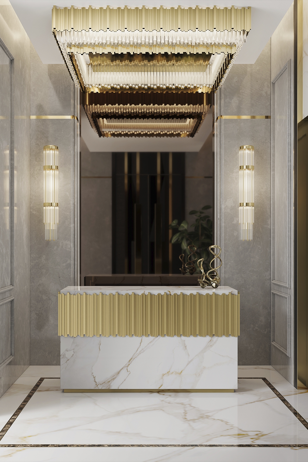 Square Plafond Light Fixture with Iconic Design in Crystal Glass And Gold-Plated Brass for Stylish Interiors