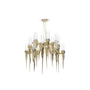 Artistic Dripping Candle Chandelier with Gold Accents And Clear Glass Tubes for Contemporary Home Lighting