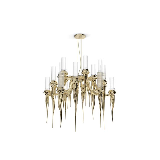 Artistic Dripping Candle Chandelier with Gold Accents And Clear Glass Tubes for Contemporary Home Lighting