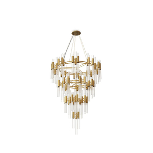 Contemporary Multi-Tiered Chandelier with Gold Accents And Clear Glass Tubes for Luxurious Home Lighting