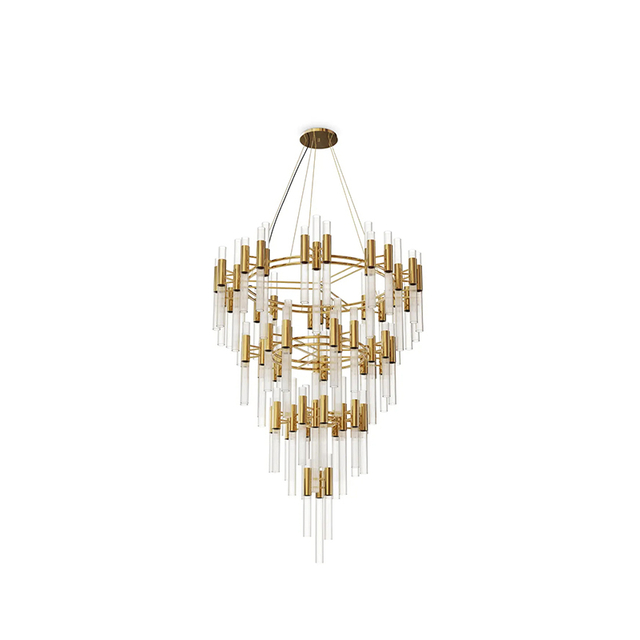 Contemporary Multi-Tiered Chandelier with Gold Accents And Clear Glass Tubes for Luxurious Home Lighting