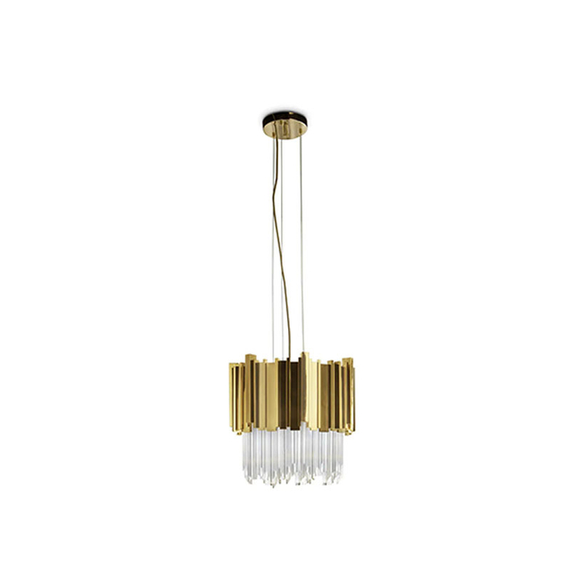 Sleek Small Pendant Lamp in Gold-Plated Brass And Crystal Glass for Modern Luxury Interiors